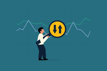 Stock Price Volatility Examination. Bid vs Ask Price Analysis. Businessman with Magnifier.