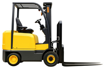 PNG  Electric forklift white background delivering equipment.