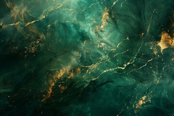 Abstract green and gold marble background with a black background