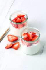 Delicious Greek yogurt with seasonal strawberries