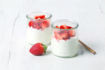 Delicious Greek yogurt with seasonal strawberries