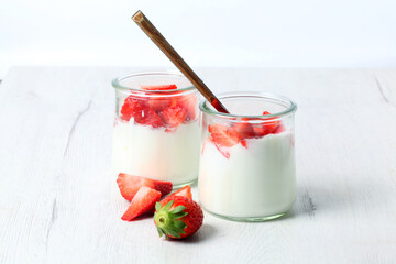 Delicious Greek yogurt with seasonal strawberries