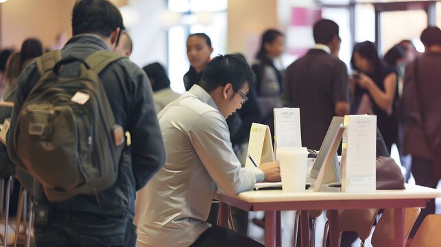 job fair at a local university, helping young people decide on their future professional careers