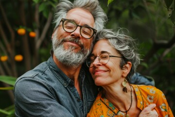 Middle-aged couple wearing eyeglasses. Beautiful simple AI generated image in 4K, unique.