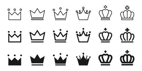 ランキングの王冠、ランクのアイコンセット、優勝、チャンピオンのバリエーションイラスト、ベクター素材