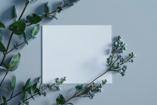 White square with some blue flowers on it