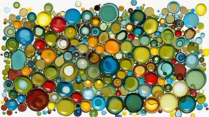 A vibrant array of multicolored circles in various sizes, tightly packed together.