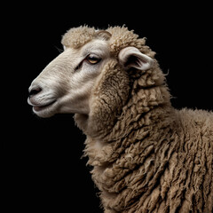 Obraz premium Eid ul Adha concept, A beautiful, cute sheep against a sleek black background. Eid celebration