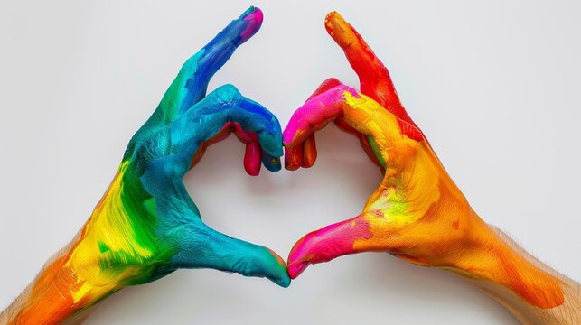 Paint-splattered hands making a heart, representing artistic expression and collaboration