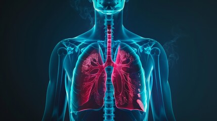X-ray image of human respiratory system, ideal for health education and pulmonary studies