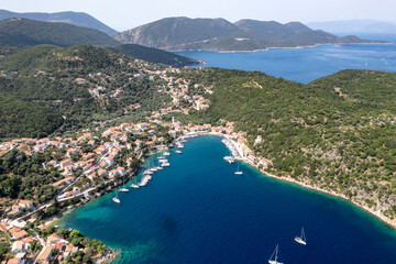 Aerial view of Kioni on the island of Ithaca