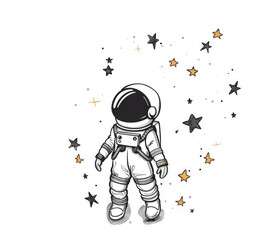 Illustration cute astronaut and stars isolated on white background