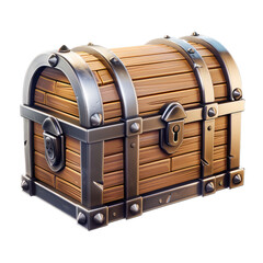 Old pirate treasure chest icon 3D render isolated on white, transparent background PNG