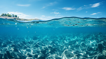 Seascape, calm blue ocean with reflection of sunlight