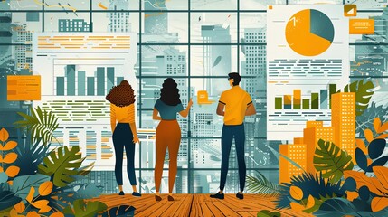 Various people are meeting ideas based on graphs and diagrams.