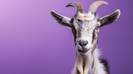 Fototapeta premium Eid ul Adha concept, A beautiful, cute goat against a mesmerizing purple background. Eid celebration