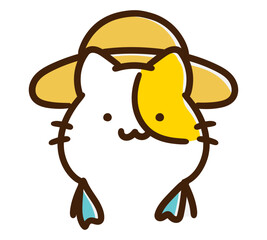 農家の格好をするかわいいねこのキャラクターのデフォルメイラスト