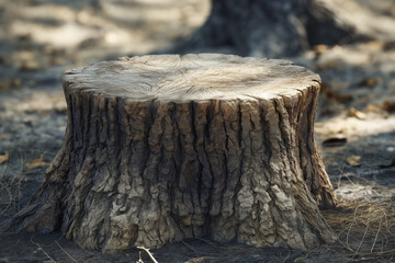 Fototapeta premium cut tree stump, Start with an image of an old, weathered tree stump, preferably with visible texture and detail
