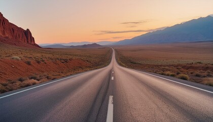 american long quiet open road visible for miles first person view at sunset no traffic