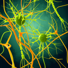 Medical concept background, neuron, nerve cell connected to others, forming nerve networks, 3d rendering