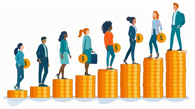 Vector image written by illustration showing money and financial concept prople and coins on daily life, success