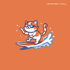 surf cat, character, mascot, logo, design, vector, illustration,