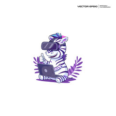 cute zebra technology, character, mascot, logo, design, vector, illustration,