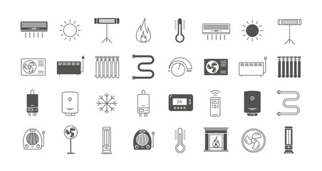 Heating and cooling line icons. Ventilation and conditioning vector illustration.