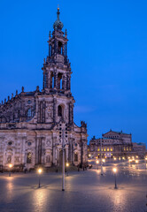 Kathedrale Sanctissimae Trinitatis,Dresden Germany.Night landscape and view of the cathedral in the old town of Dresden
