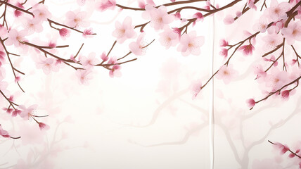 A blooming sakura branch, pink flowers on a light background, a romantic image of spring