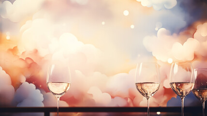 Glasses on a background of soft clouds in watercolor style