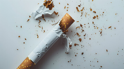 Broken cigarette on white background , World No Tobacco Day Tobacco and lung health concept .