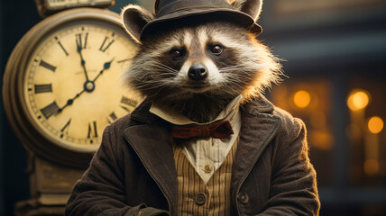 Imagine a dapper raccoon in a tweed blazer, complete with a bowler hat