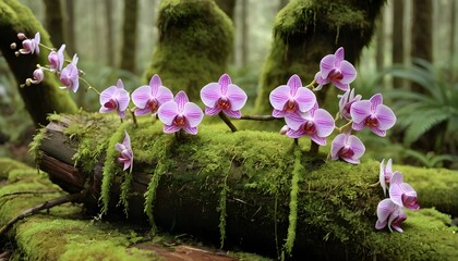 A cluster of orchids blooming on a moss covered lo upscaled 2