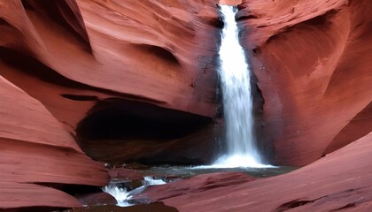 A waterfall cutting through a canyon of red sandst upscaled 2
