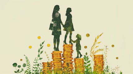 Vector image written by illustration showing money and financial concept prople and coins on daily life, success