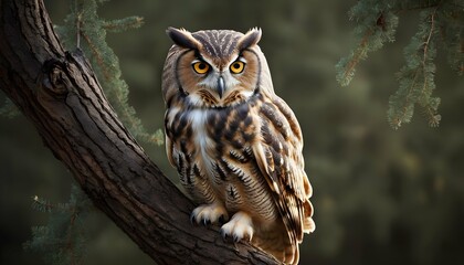 A majestic icon of an owl perched on a tree branch upscaled 4