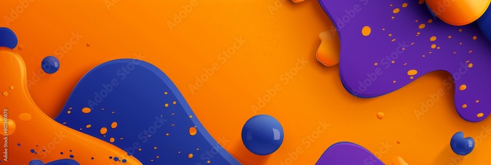 Poster Orange and purple background with dynamic paint splatters creating a colorful and abstract composition