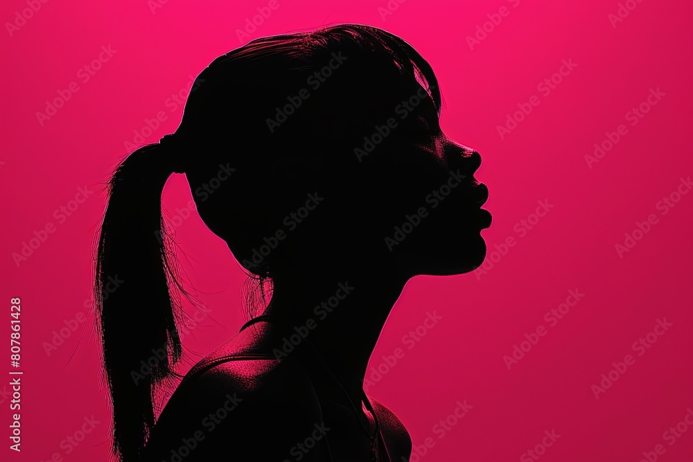 Poster A womans outline is starkly visible against a pink backdrop, creating a stark and striking contrast