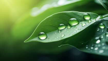 A drop of rain or dew on green leaves - Powered by Adobe