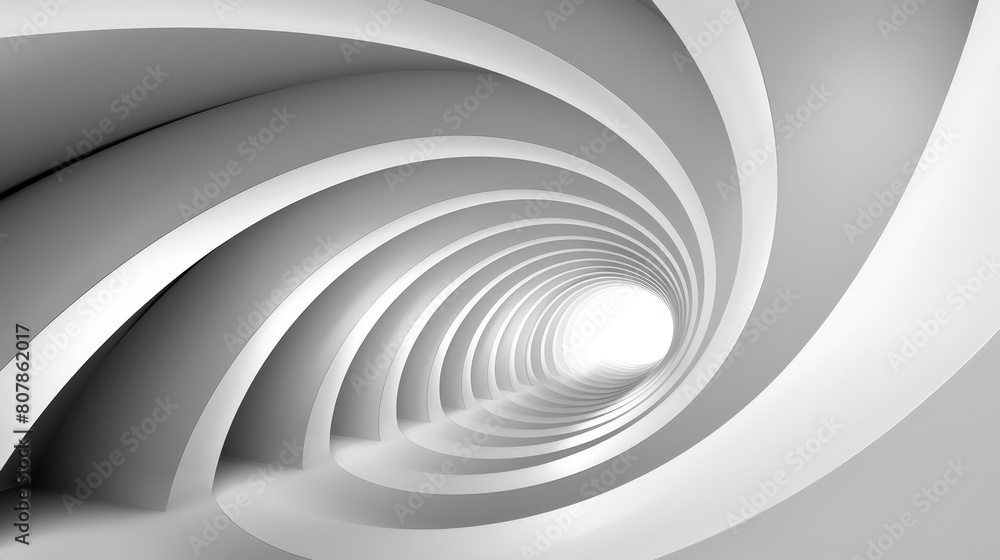 Poster a white tunnel with a light shining through it, creating a bright and striking visual effect
