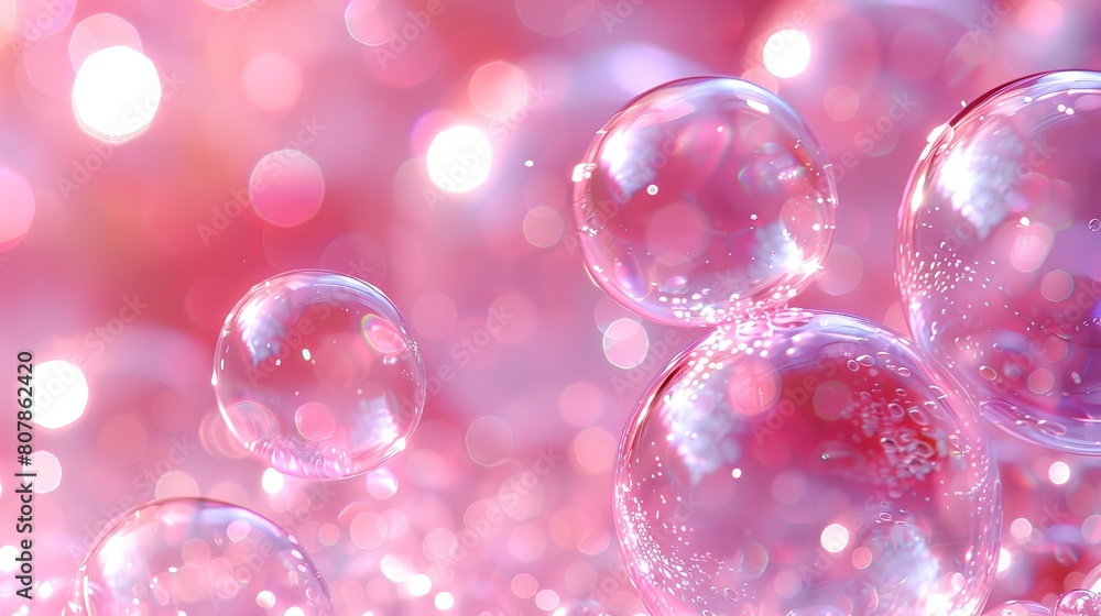 Leinwandbilder soap bubbles floating on a pink surface, creating a vibrant and playful visual