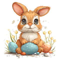 rabbit Easter bunny painting, watercolor, white background, isolated ,A happy little,generate AI