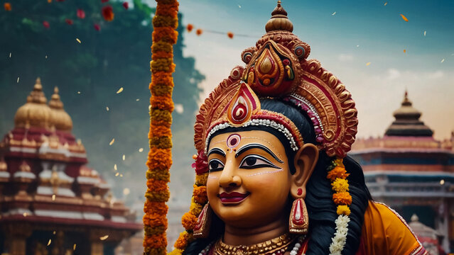 Dwarapudi, India - Circa January, 2018. Architecture of Ayyappa Swamy Temple in Dwarapudi, India.

