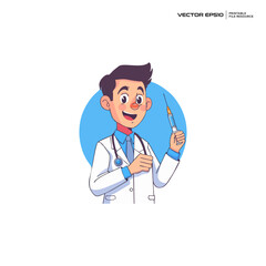 happy doctor, character, mascot, logo, design, vector, illustration,