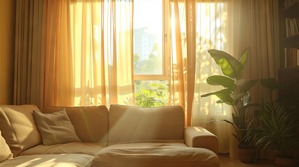Curtain interior decoration in living room with sofa