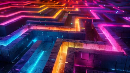Fototapeta premium creative neon labyrinth, vivid colors in a maze challenge
