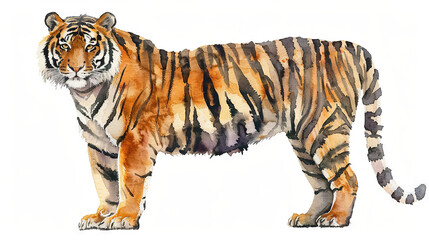 watercolor illustration of tiger, white background