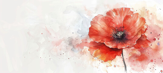 watercolor illustration of red poppy, banner