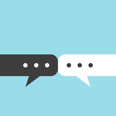 Messages forming bridge. Communication, discussion, cooperation, tolerance, variety, opposite sides talks or treaty concept. Flat design. EPS 8 vector illustration, no transparency, no gradients